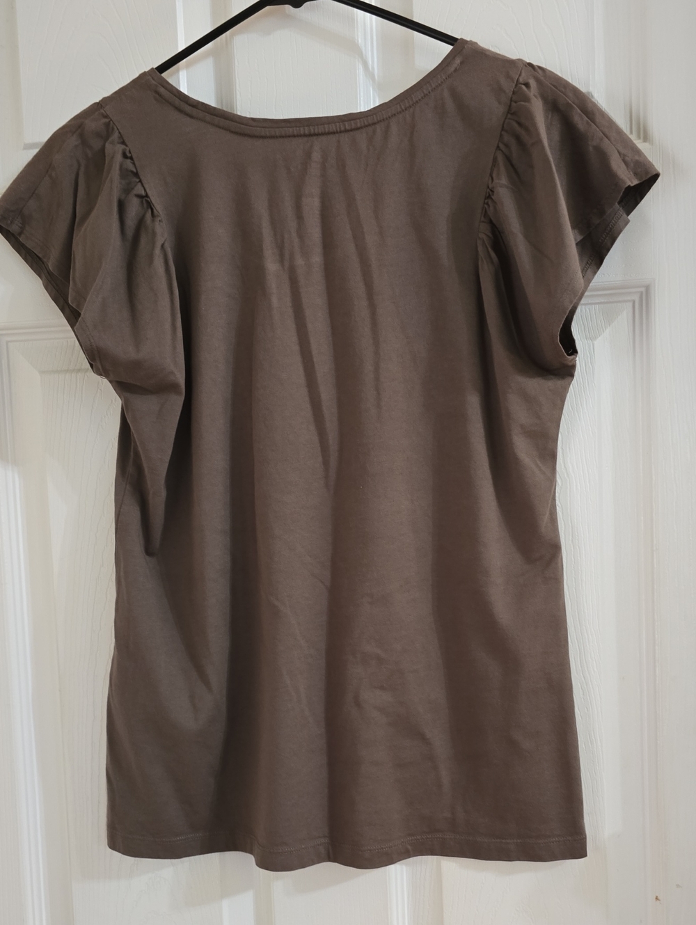 St. John's Bay Brown Short Sleeve Scoop Neck Top with White Embroidery - Picture 4 of 4